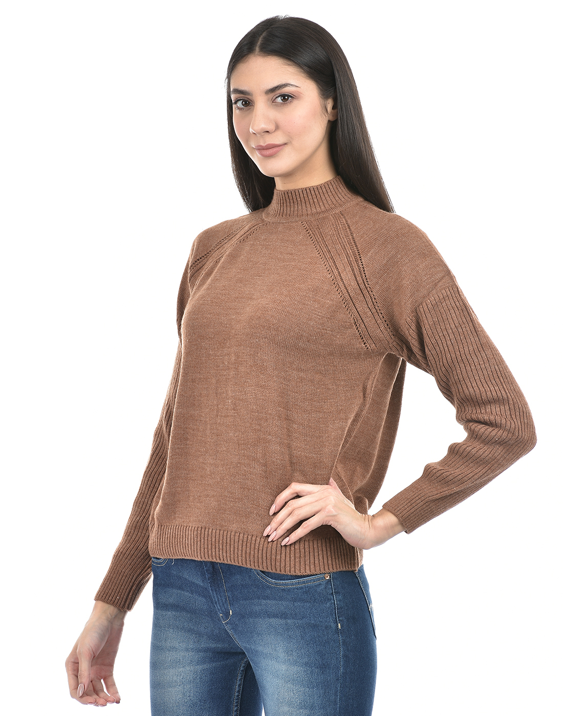 Numero Uno Women Self Design Brown Sweater